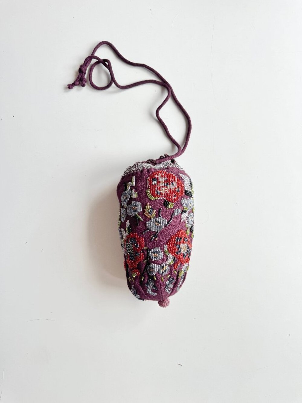 Vintage 1999 APRIL CORNELL Purple Floral Beaded Rayon Pouch Reticule Purse
